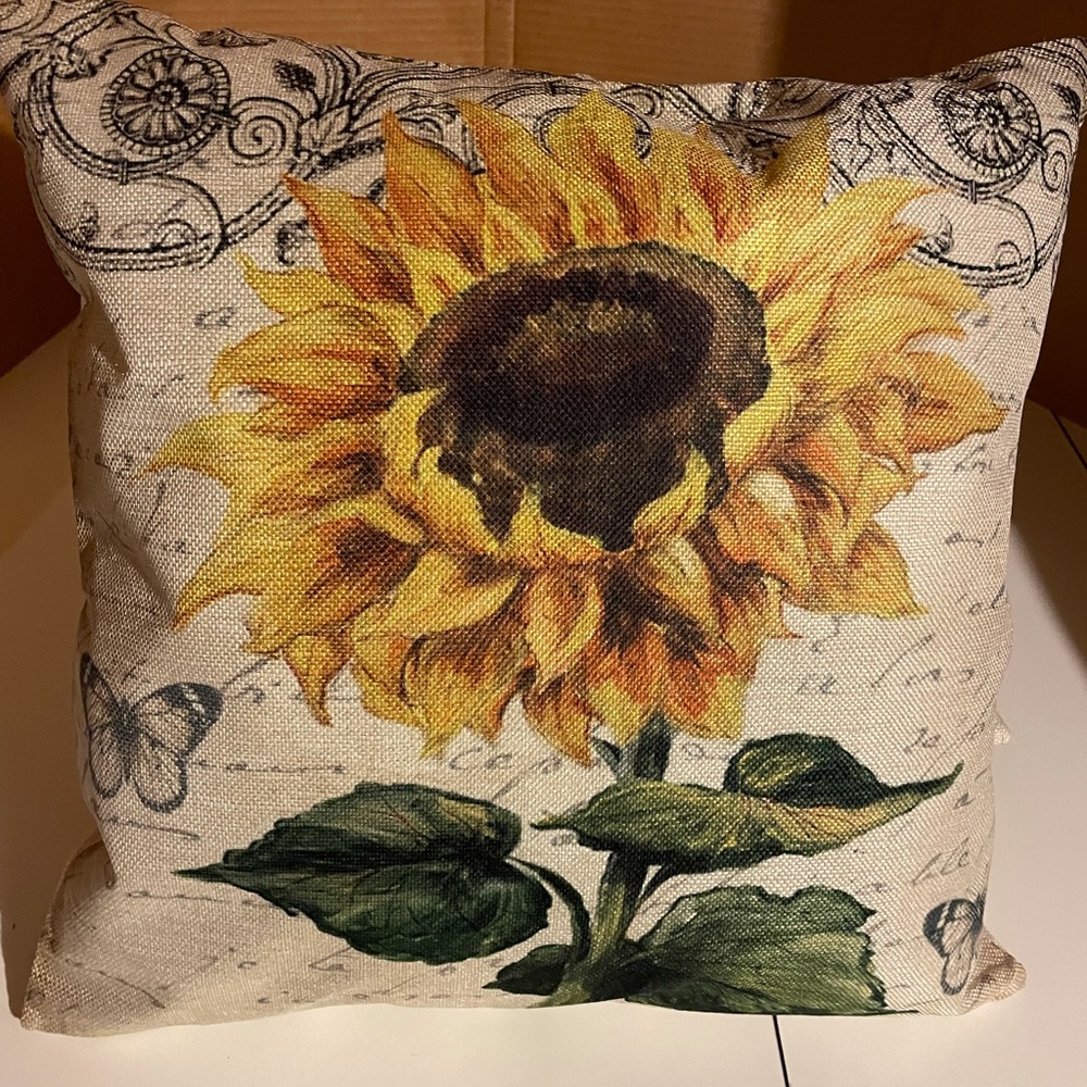 Sunflower with butterflies Throw Pillow